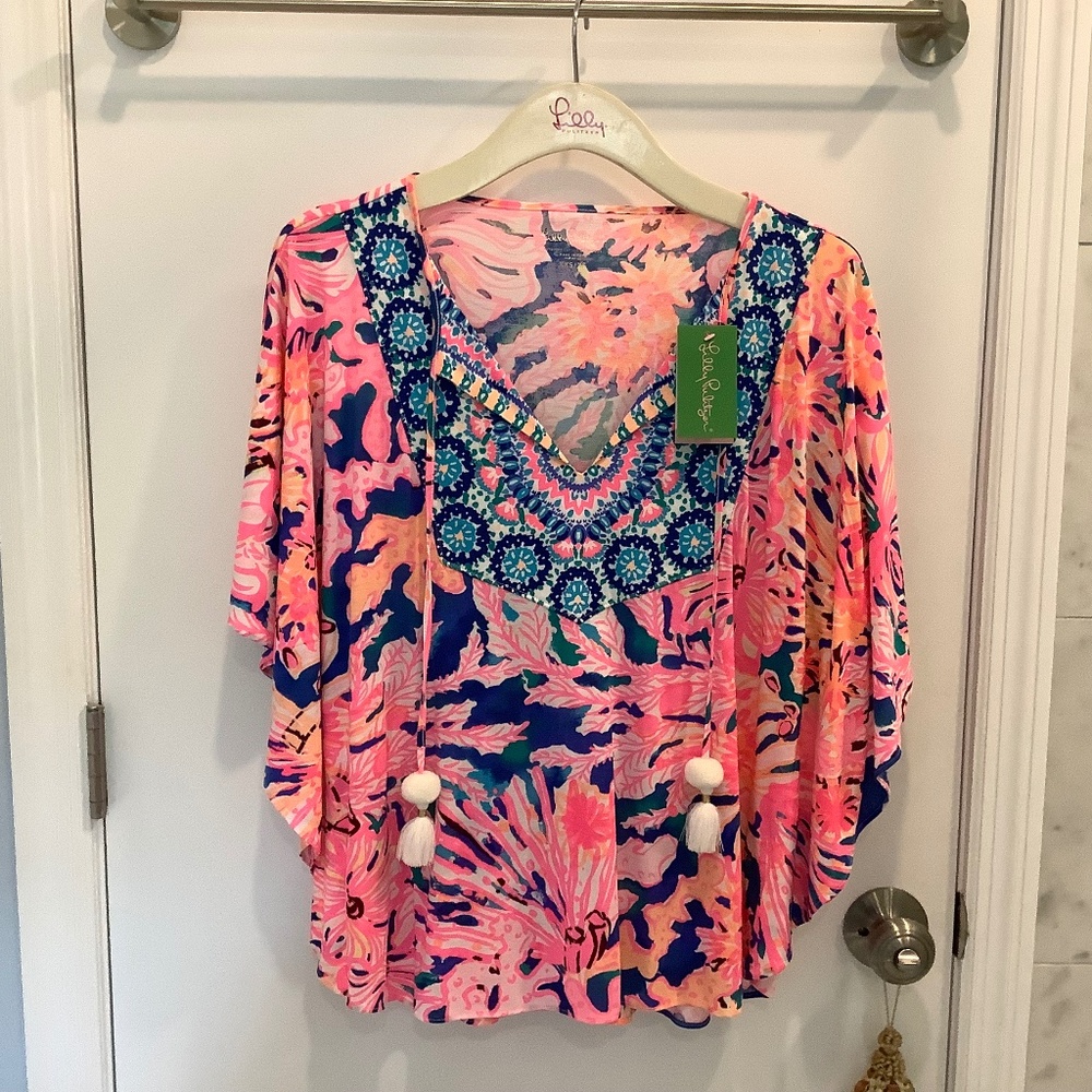 NWT Lilly Pulitzer Britta Knit Swirling Sea Dream Pink Blue Tunic Top XS XXS